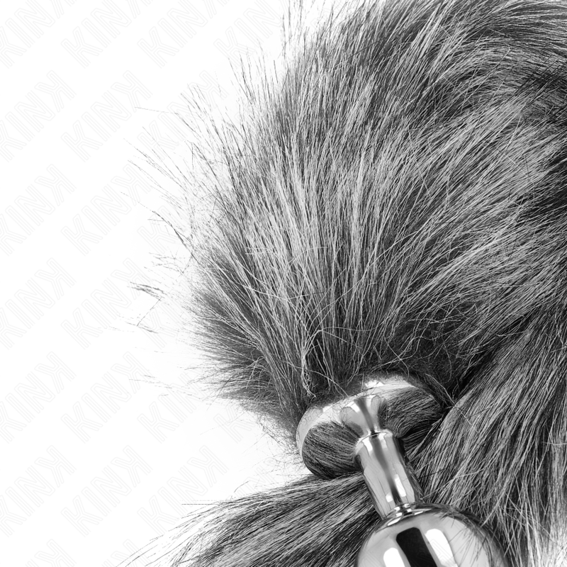 Plug Anal con Cola Sintética Plateada - Talla M (8 x 3.5 cm) - Longitud de Cola 40 cm