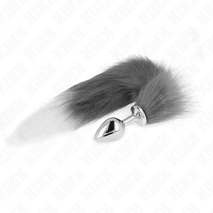 Plug Anal Talla M con Cola Sintética Plateada y Blanca - 8 x 3.5 cm, 40 cm de Largo