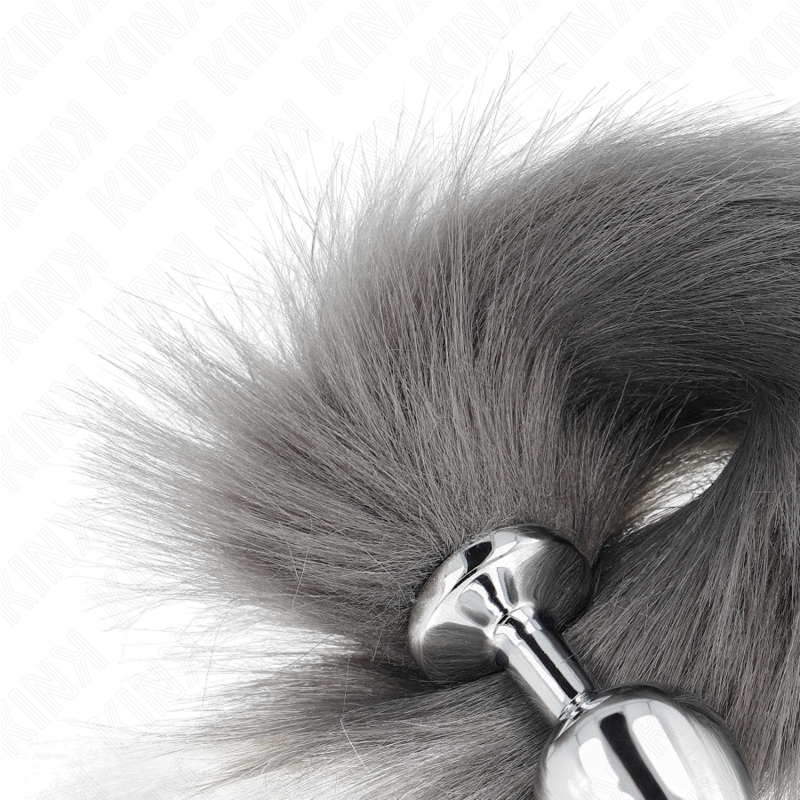 Plug Anal Talla M con Cola Sintética Plateada y Blanca - 8 x 3.5 cm, 40 cm de Largo