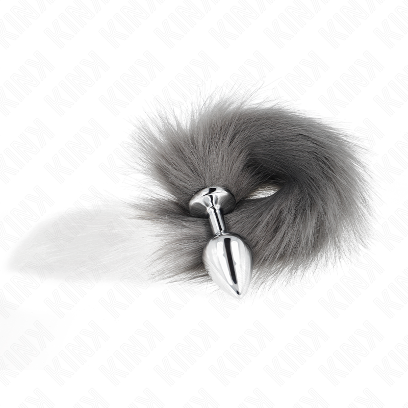 Plug Anal Talla M con Cola Sintética Plateada y Blanca - 8 x 3.5 cm, 40 cm de Largo