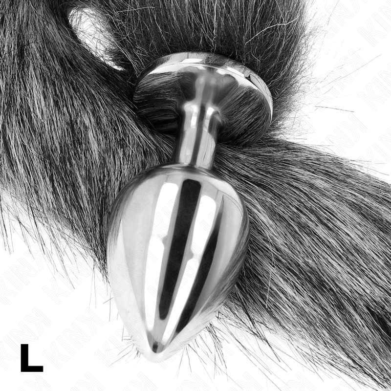 Plug Anal Talla L con Cola Sintética Plateada de 40 cm - Tamaño 10x4 cm