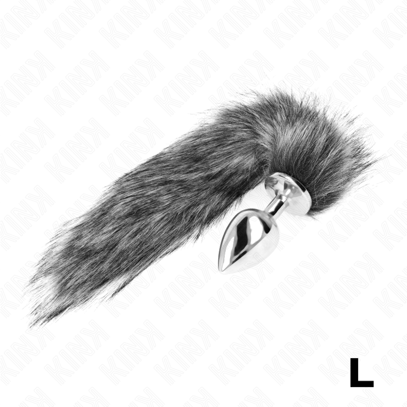 Plug Anal Talla L con Cola Sintética Plateada de 40 cm - Tamaño 10x4 cm