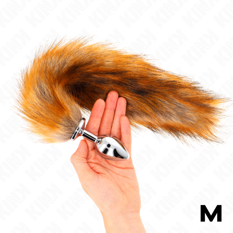 Plug Anal con Cola Sintética Marrón - Talla M (8x3.5 cm), Cola de 40 cm - KINK