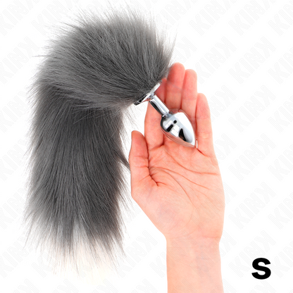 Plug Anal Pequeño con Cola Sintética Plateada y Blanca - KINK 7x3 cm 40 cm