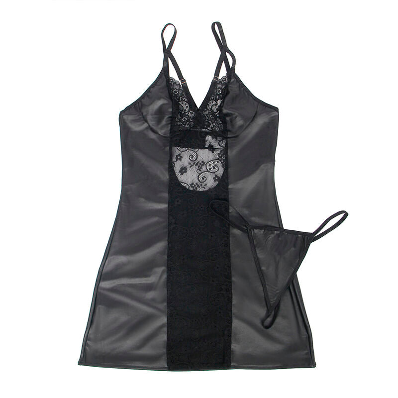 SUBBLIME - 954178 VESTIDO + TANGA CUERO NEGRO L/XL