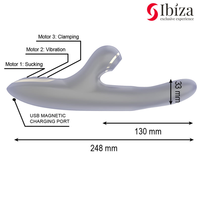 IBIZA - VIBRADOR  HI-TECH RABITT SUCCIONADOR Y  DOBLE DEAL NEGRO