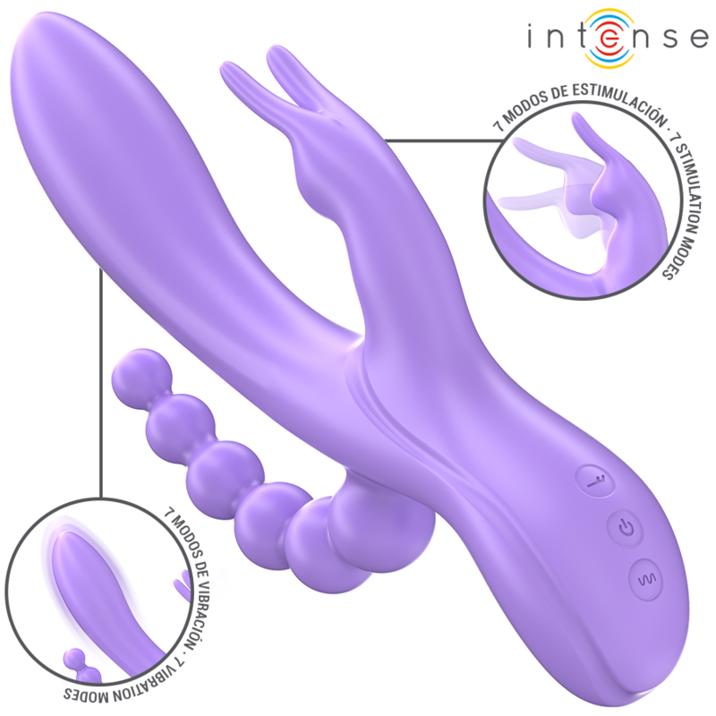 INTENSE - MIKO TRIPLE VIBRADOR RABBIT &#38; ESTIMULADOR &#38; ANAL 7 VIBRACIONES MORADO