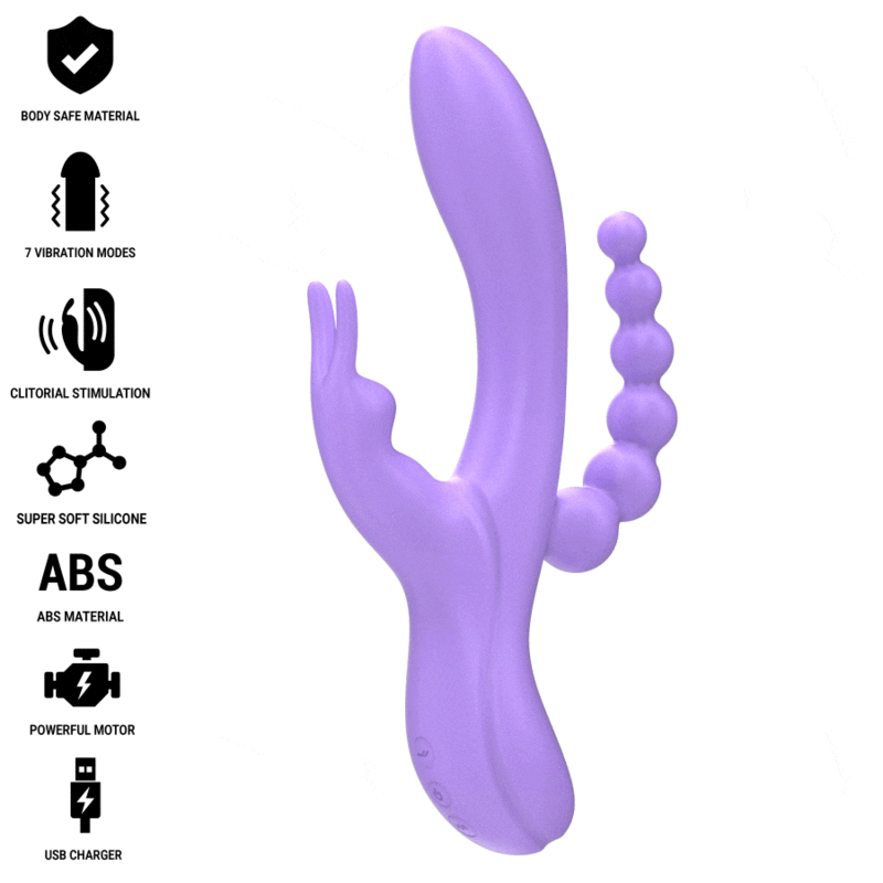 INTENSE - MIKO TRIPLE VIBRADOR RABBIT &#38; ESTIMULADOR &#38; ANAL 7 VIBRACIONES MORADO