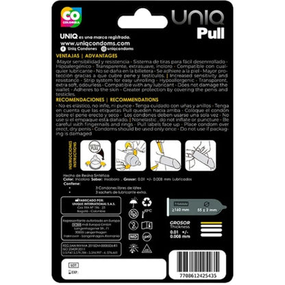 Preservativos sin Látex UNIQ con Tiras - Pack de 3 Unidades