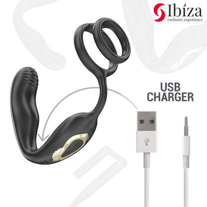 IBIZA - WIGGLE PLUG ANAL ROTADOR CONTROL REMOTO CON VIBRO-PERINEO Y ANILLAS POTENCIADORAS DE PENE