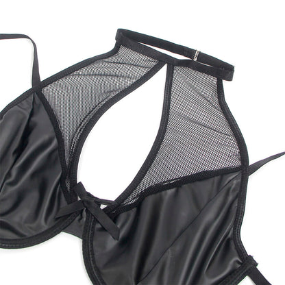 SUBBLIME - 957582 CONJUNTO SUJETADOR Y FALDA DE CUERO NEGRO S/M