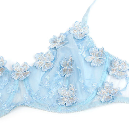 SUBBLIME - 957629 CONJUNTO SUJETADOR Y PANTIES CON BORDADOS DE FLORES CELESTE S/M
