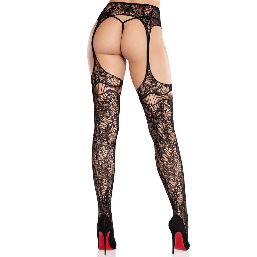 LEG AVENUE - MEDIAS DE ENCAJE CON LIGAS NEGRO