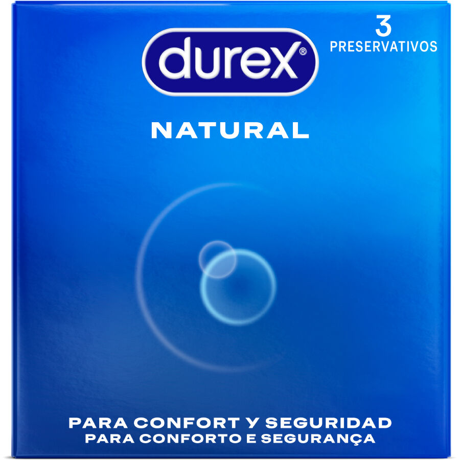 Durex Natural Comfort: Preservativos de Látex con Ajuste Fácil y Comodidad Mejorada - Pack de 3 Unidades