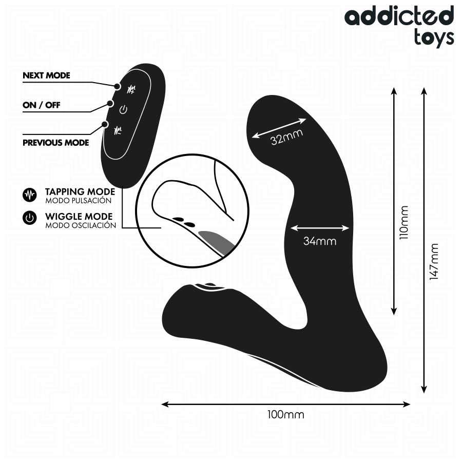 ADDICTED TOYS - MASAJEADOR PROSTÁTICO OSCILANTE CON MODO PULSACIONES CONTROL REMOTO