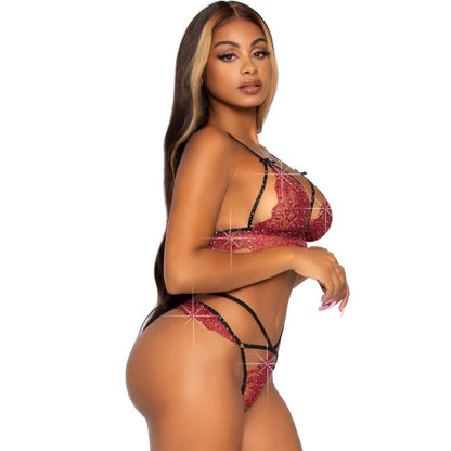 LEG AVENUE - 81623 SET SUJETADOR + TANGA BURDEOS TALLA S