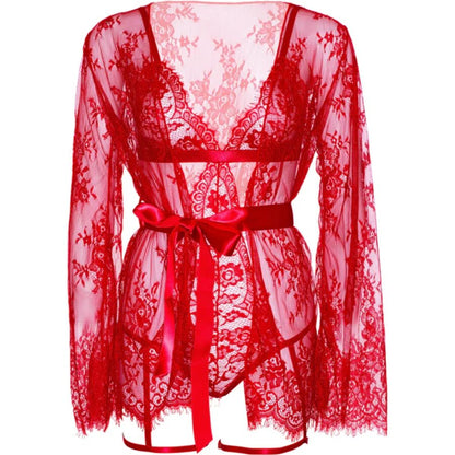 LEG AVENUE - 86123 SET BODY + BATA DE LIGUERO ROJO TALLA S