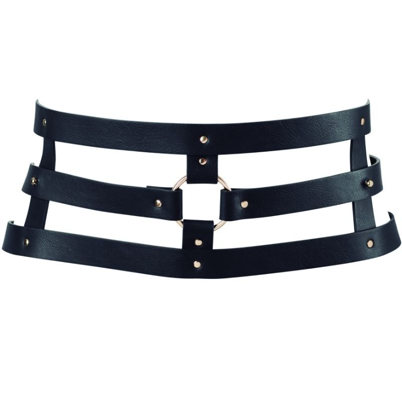 Accesorio Erótico de Moda 2 en 1: Cinturón BDSM con Correas Ajustables y Diseño Vegano Negro por Bijoux Indiscrets