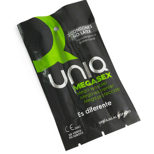 UNIQ Megasex - Condones Sensitivos sin Látex con Liguero, Pack de 3 Unidades
