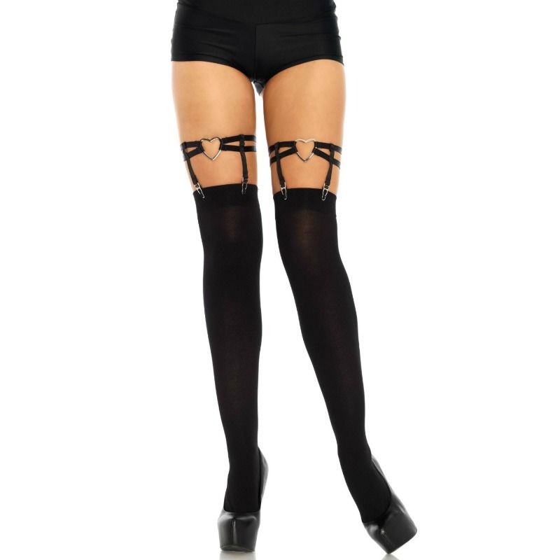 LEG AVENUE - LIGAS DOBLES ELÁSTICAS CON CORAZÓN TALLA ÚNICA