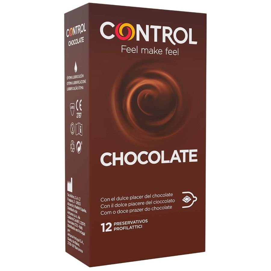Deléitate con condones de chocolate: lubricación suave, ajuste anatómico y testeados dermatológicamente (Caja de 12 unidades)