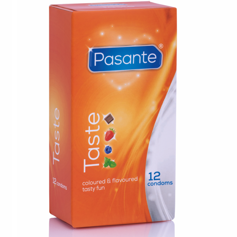 Condones Pasante Taste: 12 Piezas de Diversión de Sabores (Menta, Fresa, Chocolate y Arándano) - Veganos y CE Marcados