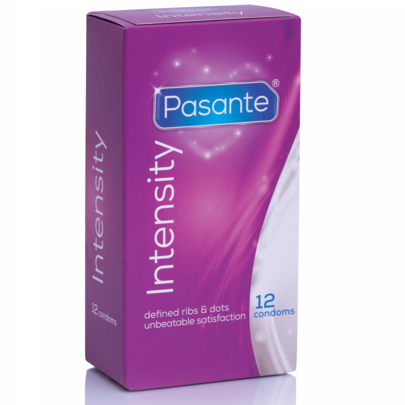 Condones Pasante Intensity con Puntos y Estrías - Paquete de 12 Unidades