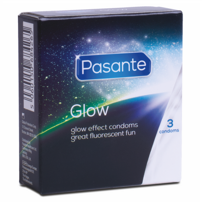 Condones Pasante Glow: Brillan en la Oscuridad, Veganos y Sin Espermicida - Pack de 3 Unidades