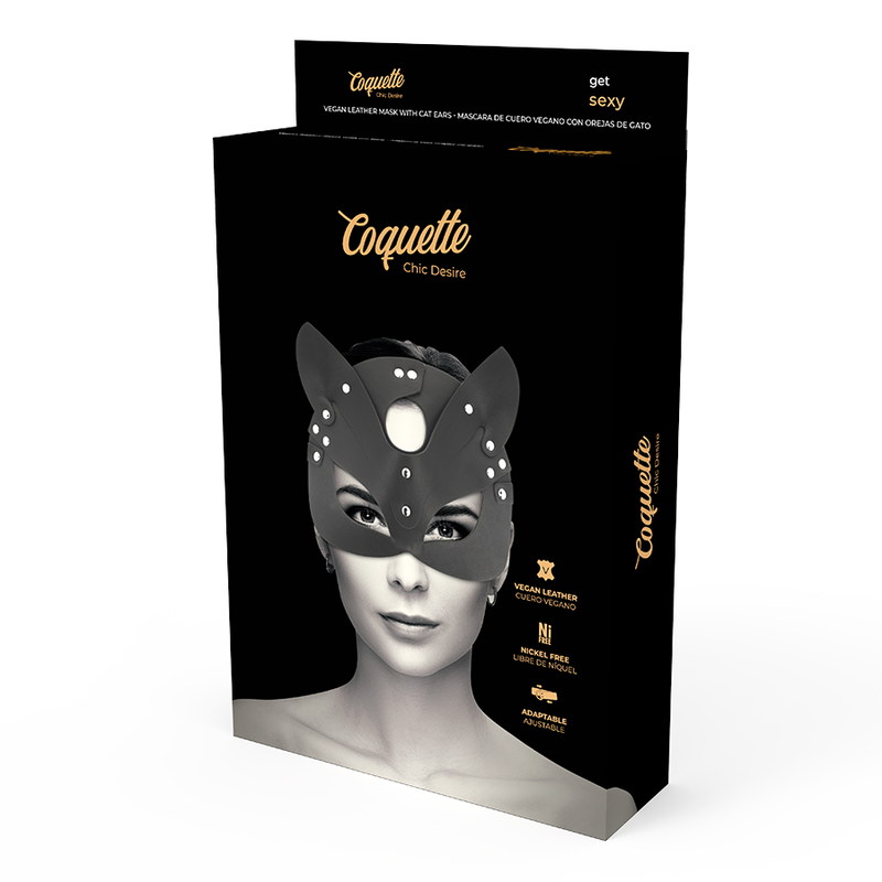 Máscara con Orejas de Gato en Cuero Vegano - Coquette Chic Desire