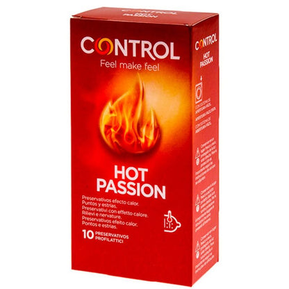 Preservativos Control Hot Passion 10 uds - Efecto Calor, Puntos y Estrías, Extra Lubricados, 53 mm Anchura Nominal