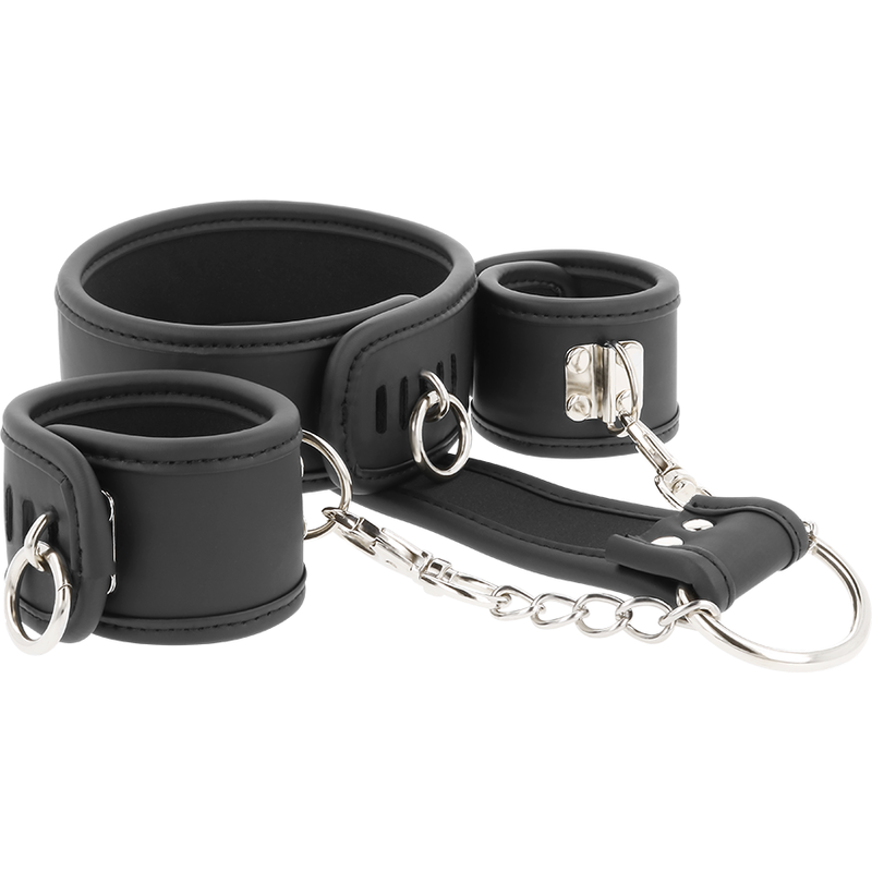 Collar y Esposas de Cuero Vegano con Forro de Nopreno - FETISH SUBMISSIVE