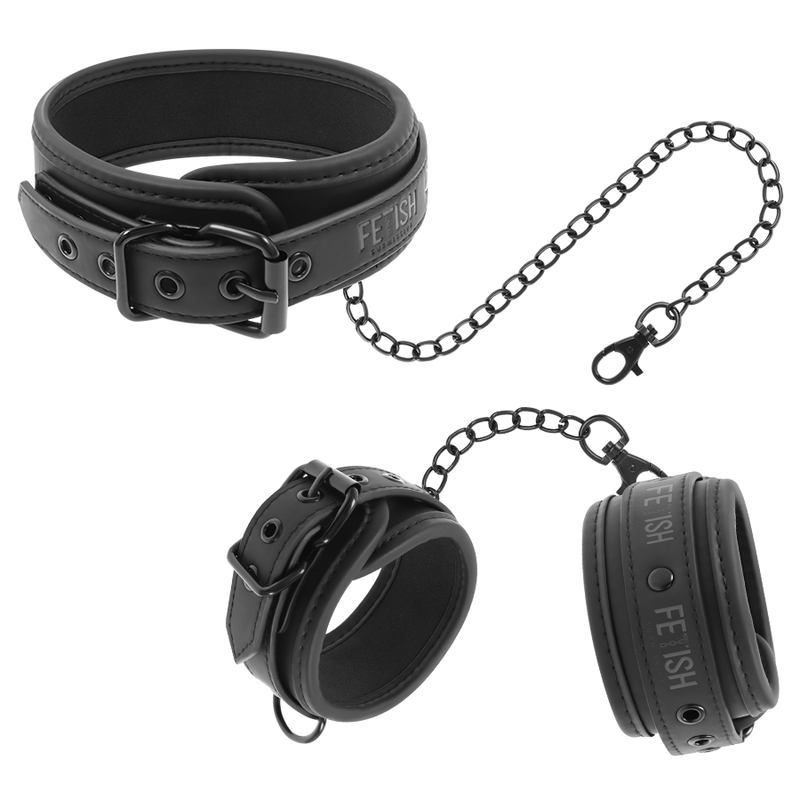 Collar y Esposas de Cuero Vegano con Forro de Neopreno - Fetish Submissive