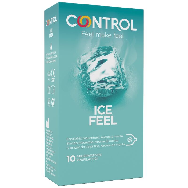 Preservativos Control Ice Feel - Sensación Refrescante de Menta con Lubricación Extra, 10 Unidades