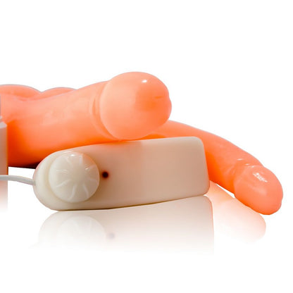 Dildo de Doble Penetración con Vibración Ajustable y Ventosa de Sujeción – Látex de Alta Calidad