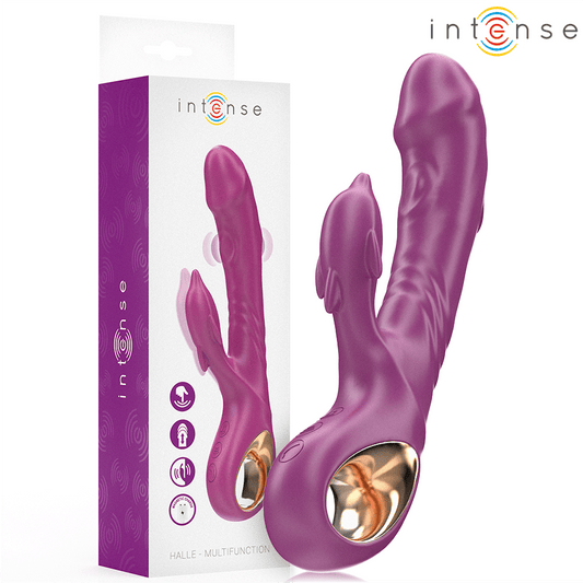 INTENSE - HALLE VIBRADOR MULTIFUNCIÓN CON LENGUA ESTIMULADORA EN FORMA DE DELFÍN MORADO - Lover Dreams