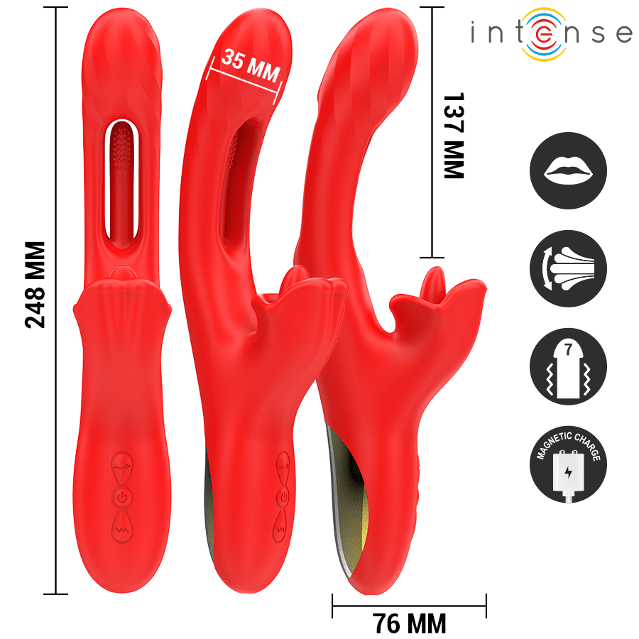 INTENSE - JESSICA VIBRADOR MULTIFUNCIÓN ESTIMULACIÓN CLÍTORIS 24.8 CM ROJO - Lover Dreams