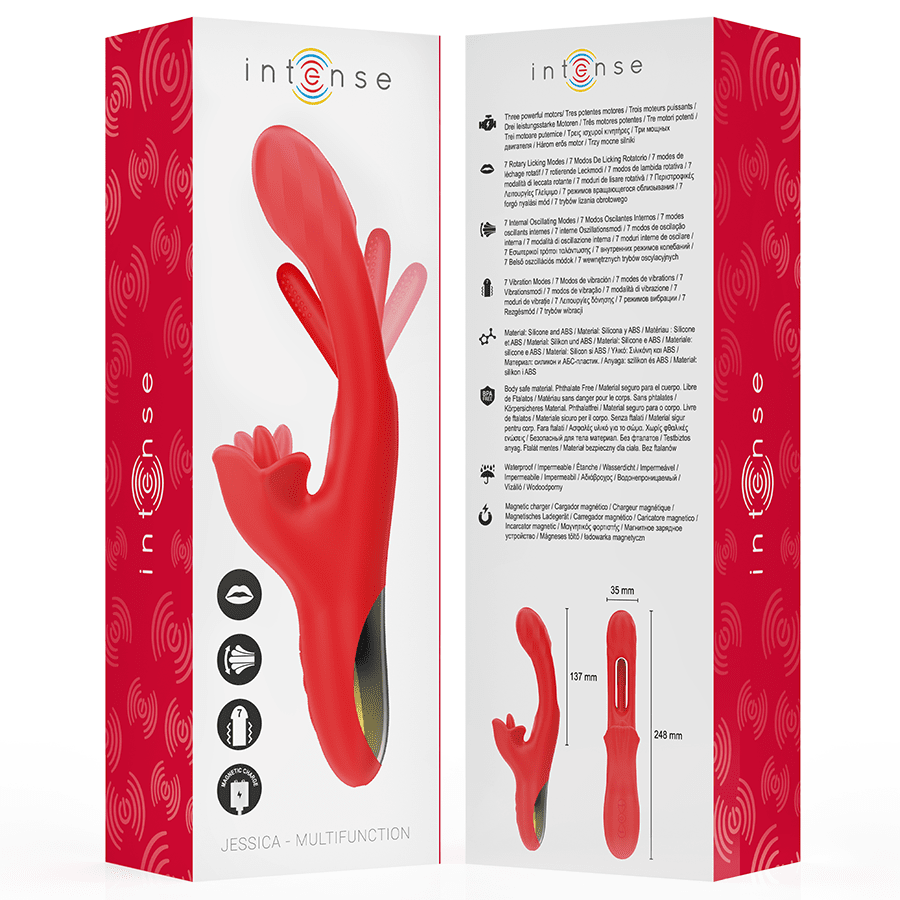 INTENSE - JESSICA VIBRADOR MULTIFUNCIÓN ESTIMULACIÓN CLÍTORIS 24.8 CM ROJO - Lover Dreams
