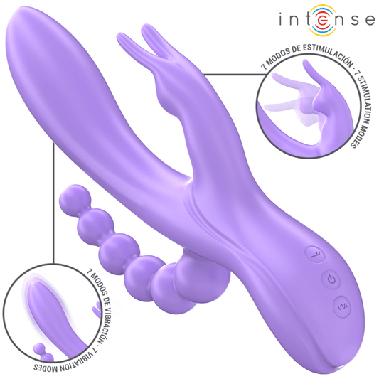 INTENSE - MIKO TRIPLE VIBRADOR RABBIT & ESTIMULADOR & ANAL 7 VIBRACIONES MORADO - Lover Dreams