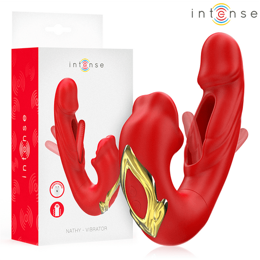 INTENSE - NATHY VIBRADOR DOBLE CON BOCA ESTIMULADORA MULTIFUNCIÓN ROJO - Lover Dreams