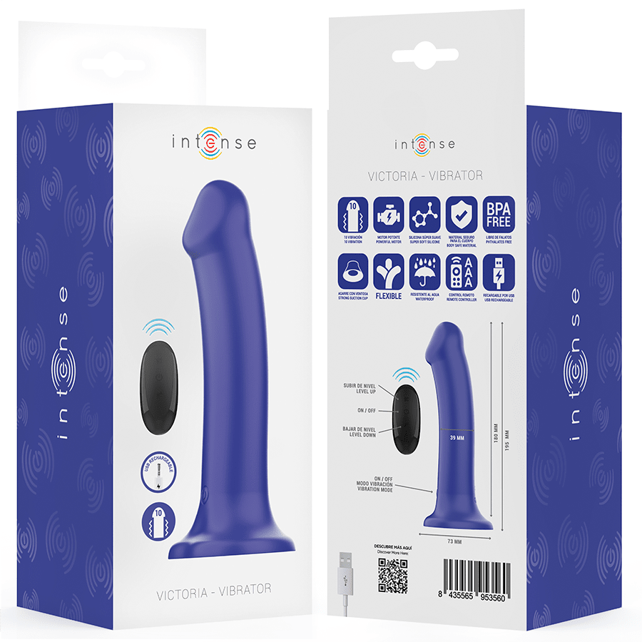 INTENSE - VICTORIA VIBRADOR CON VENTOSA 10 VIBRACIONES AZUL OSCURO CONTROL REMOTO - Lover Dreams
