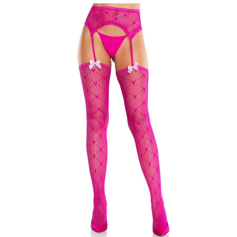 LEG AVENUE - MEDIAS DE CORAZÓN CON LIGAS MAGENTA - Lover Dreams