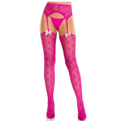 LEG AVENUE - MEDIAS DE CORAZÓN CON LIGAS MAGENTA - Lover Dreams