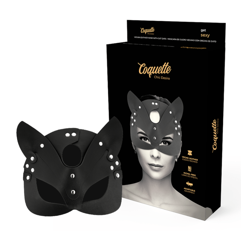 Máscara con Orejas de Gato en Cuero Vegano - Coquette Chic Desire - Lover Dreams