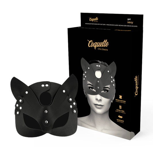 Máscara con Orejas de Gato en Cuero Vegano - Coquette Chic Desire - Lover Dreams
