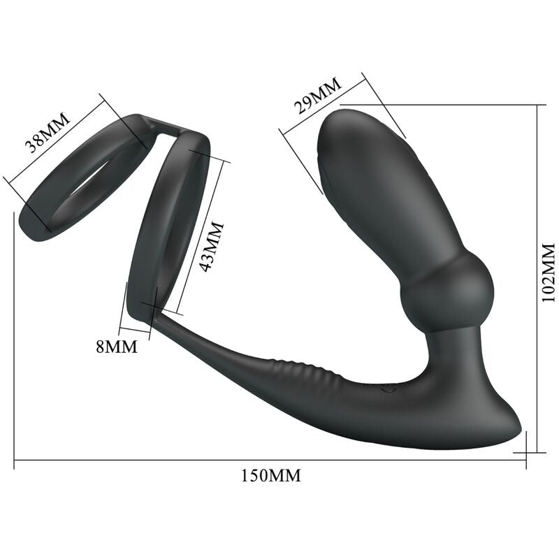 PRETTY LOVE - EMONI ANILLO PENE + PLUG ANAL 12 VIBRACIONES NEGRO - Lover Dreams