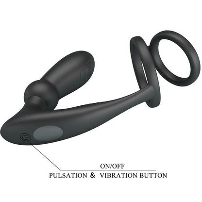PRETTY LOVE - EMONI ANILLO PENE + PLUG ANAL 12 VIBRACIONES NEGRO - Lover Dreams