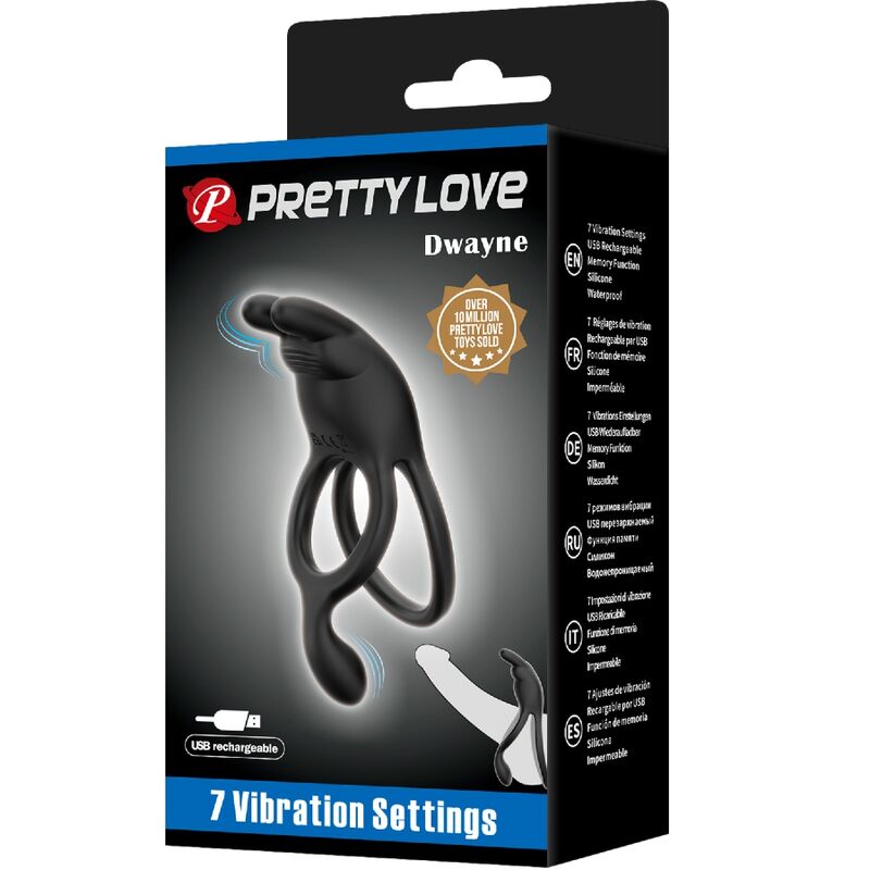 PRETTY LOVE - SETH DOBLE ANILLO VIBRADOR RABBIT 7 VIBRACIONES NEGRO - Lover Dreams