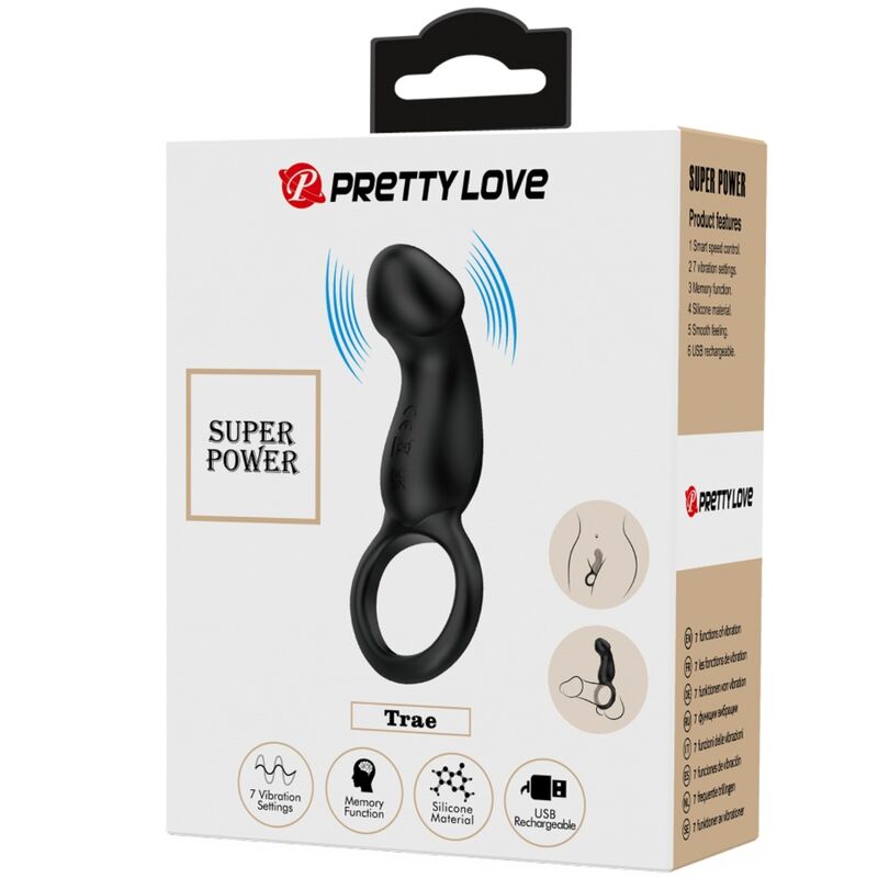 PRETTY LOVE - TRAE ANILLO VIBRADOR CON ESTIMULADOR NEGRO - Lover Dreams