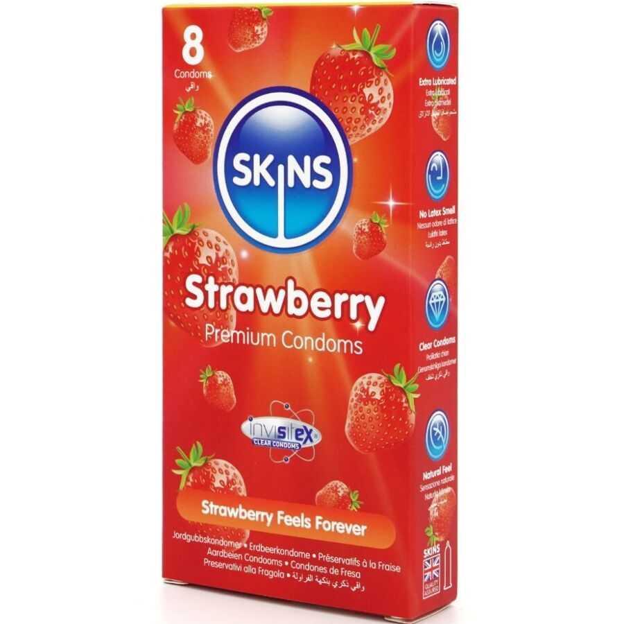 SKINS - PRESERVATIVOS PREMIUM SABOR FRESA PACK 8 - Lover Dreams
