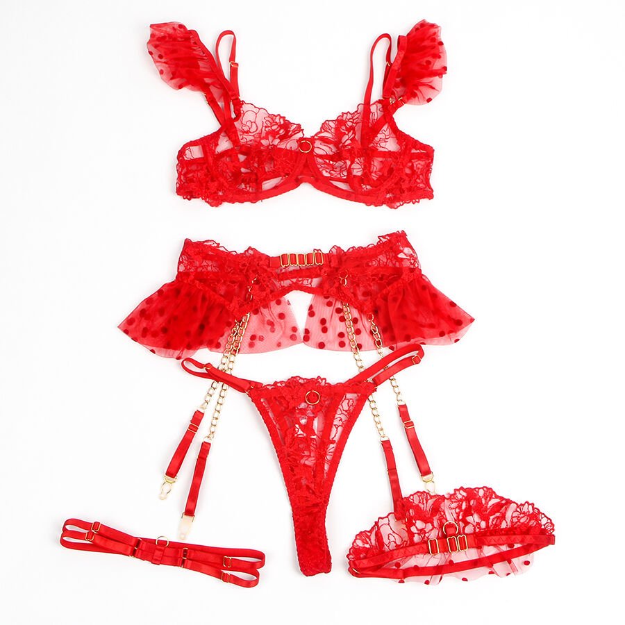SUBBLIME - 957506 CONJUNTO SUJETADOR Y LIGA DE ENCAJE ROJO S/M - Lover Dreams